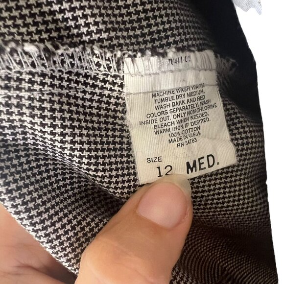 Vintage 90s Lee Black Grey Micro Houndstooth High Rise Cut Off Pants Medium - Picture 5 of 11